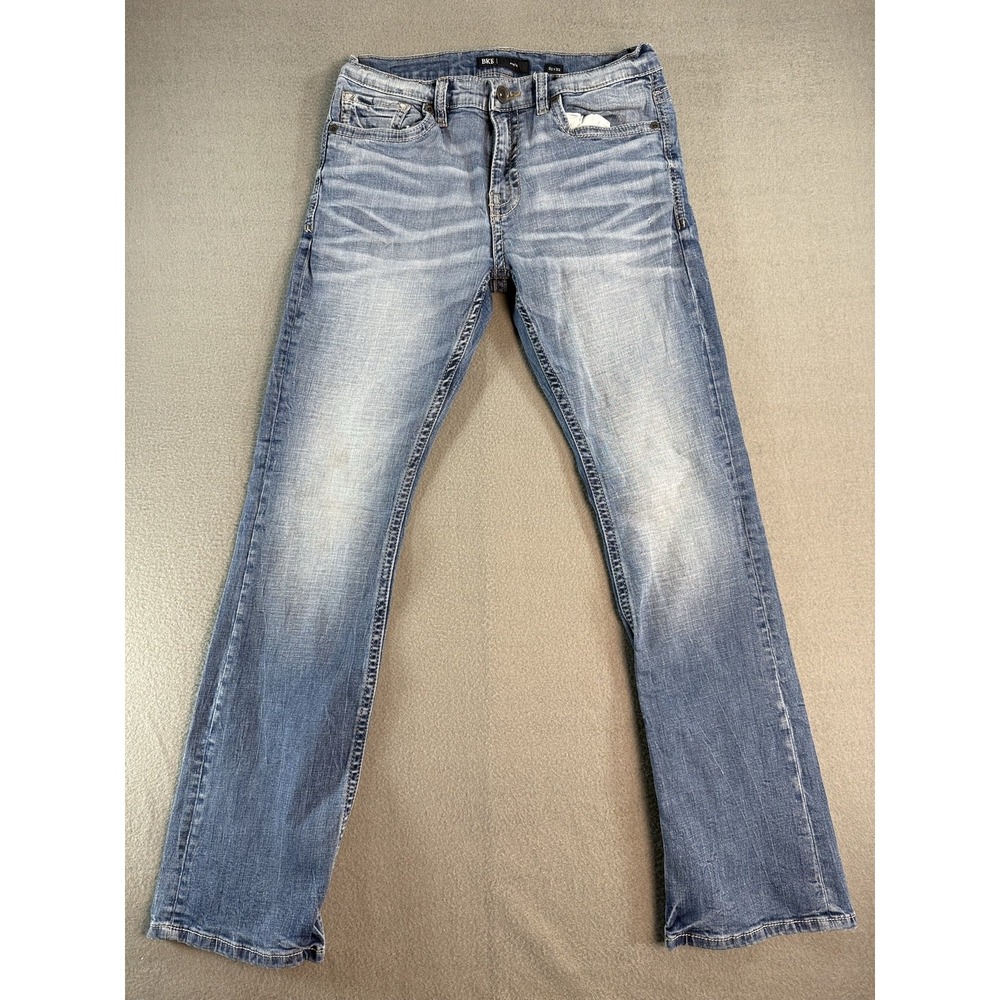 BKE Aiden Jeans Mens 32x30 Med Wash Blue Relaxed Straight Stretch Distressed